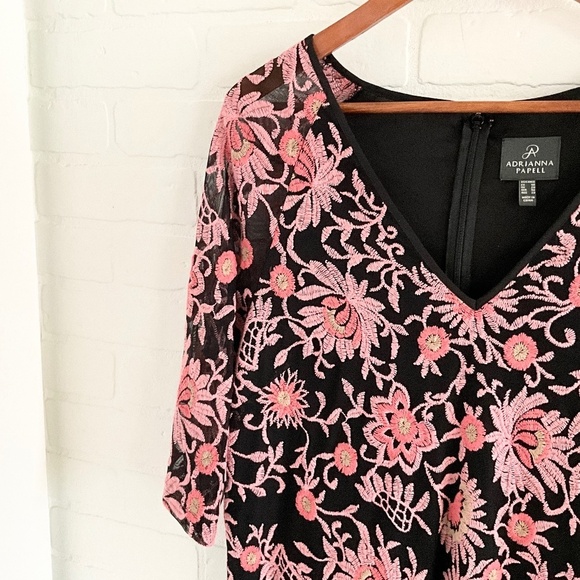Anthropologie x Adrianna Papell Mini Dress Crochet Lace Floral Black Pink 16 - Picture 6 of 14